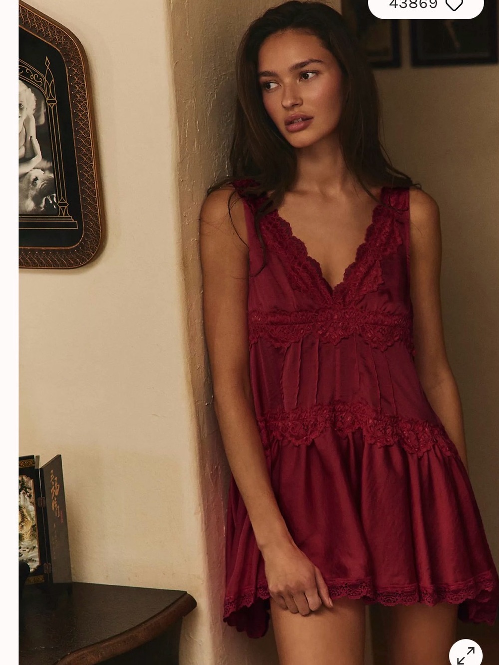 Free People Wine Lace-Trim Satin Chemise